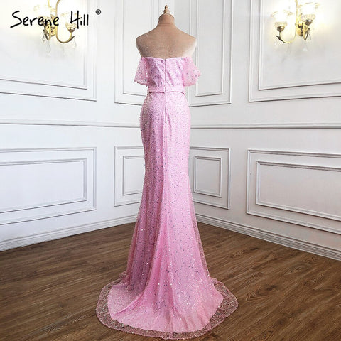 Pink Luxury Beaded Evening Dresses Gowns 2025 High Split Sexy Elegant For Women Party Dress LA71256
