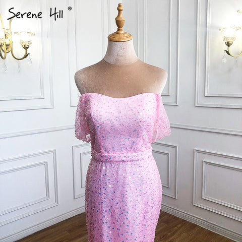 Pink Luxury Beaded Evening Dresses Gowns 2025 High Split Sexy Elegant For Women Party Dress LA71256