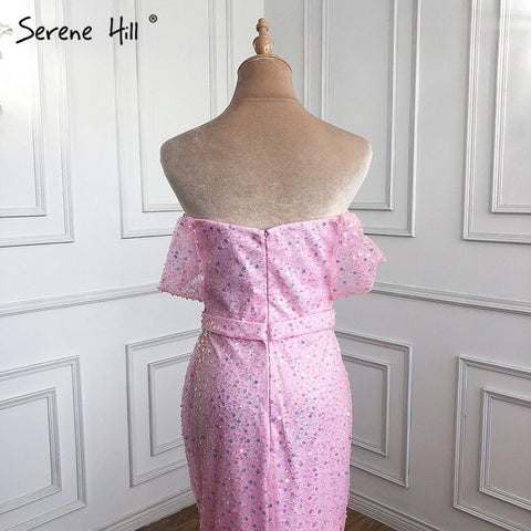 Pink Luxury Beaded Evening Dresses Gowns 2025 High Split Sexy Elegant For Women Party Dress LA71256