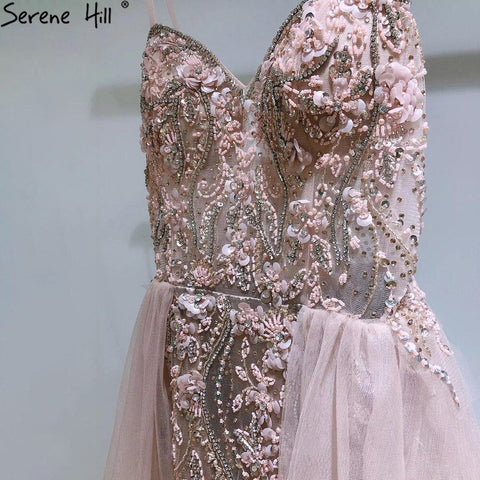 Pink Luxury Overskirt Evening Dresses Gowns 2025 Spaghetti Strap Beaded Mermaid For Woman Party LA71216