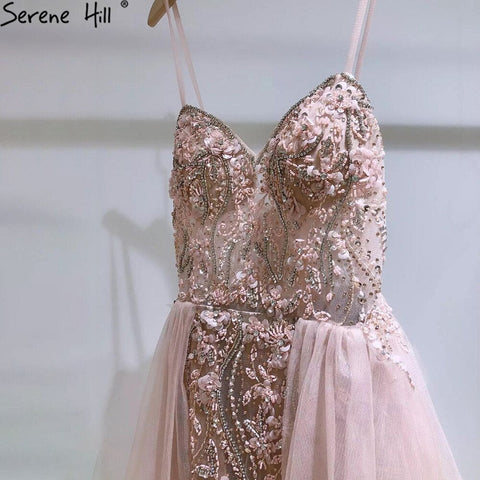 Pink Luxury Overskirt Evening Dresses Gowns 2025 Spaghetti Strap Beaded Mermaid For Woman Party LA71216