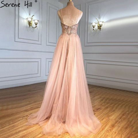 Pink Luxury Overskirt Evening Dresses Gowns 2025 Spaghetti Strap Beaded Mermaid For Woman Party LA71216