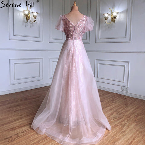 Pink Luxury Overskirt Evening Dresses Gowns Beaded Puffy Short Sleeves 2025 For Women Party LA71361