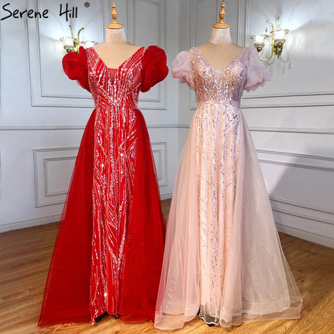 Pink Luxury Overskirt Evening Dresses Gowns Beaded Puffy Short Sleeves 2025 For Women Party LA71361
