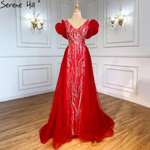 Pink Luxury Overskirt Evening Dresses Gowns Beaded Puffy Short Sleeves 2025 For Women Party LA71361