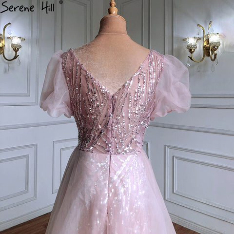 Pink Luxury Overskirt Evening Dresses Gowns Beaded Puffy Short Sleeves 2025 For Women Party LA71361