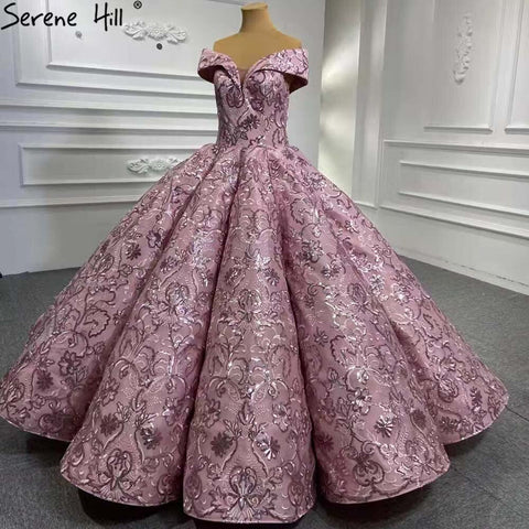 Pink Luxury Wedding Dresses Gowns 2025 Embroidery Lace Up Bridal Dresses HM66590 Custom Made