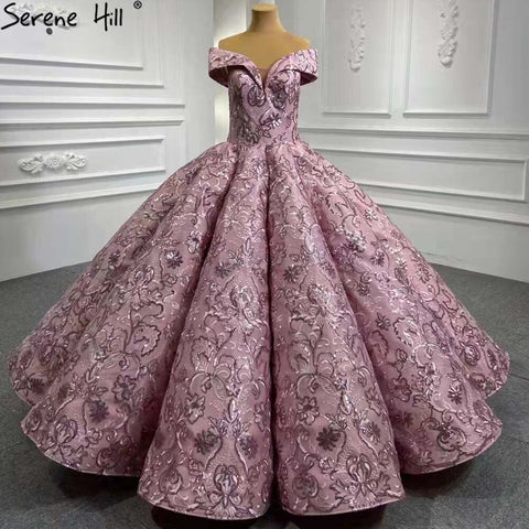 Pink Luxury Wedding Dresses Gowns 2025 Embroidery Lace Up Bridal Dresses HM66590 Custom Made