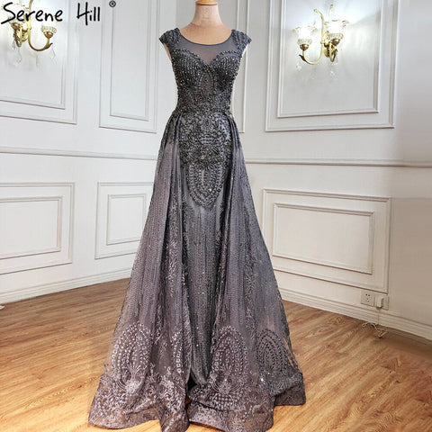 Pink Luxury With Overskirt Evening Dresses Gowns 2025 Lace Beaded Crystal Mermaid For Woman Party  LA71080