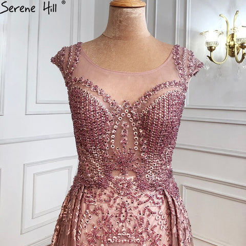 Pink Luxury With Overskirt Evening Dresses Gowns 2025 Lace Beaded Crystal Mermaid For Woman Party  LA71080