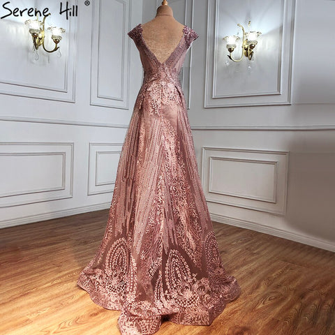 Pink Luxury With Overskirt Evening Dresses Gowns 2025 Lace Beaded Crystal Mermaid For Woman Party  LA71080