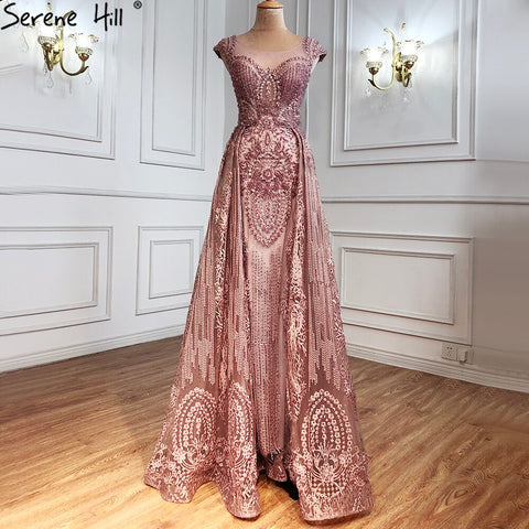 Pink Luxury With Overskirt Evening Dresses Gowns 2025 Lace Beaded Crystal Mermaid For Woman Party  LA71080