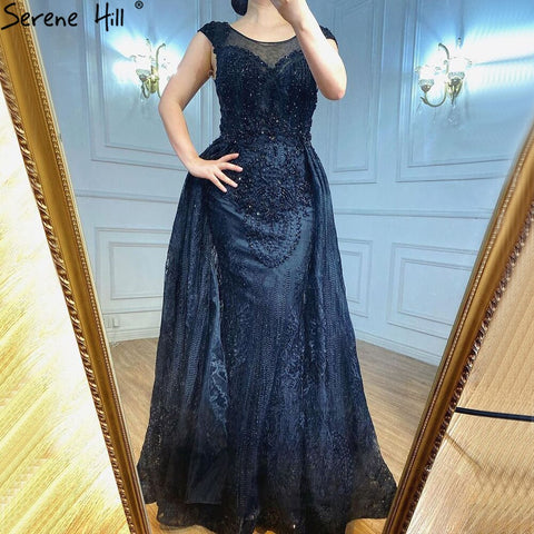 Pink Luxury With Overskirt Evening Dresses Gowns 2025 Lace Beaded Crystal Mermaid For Woman Party  LA71080