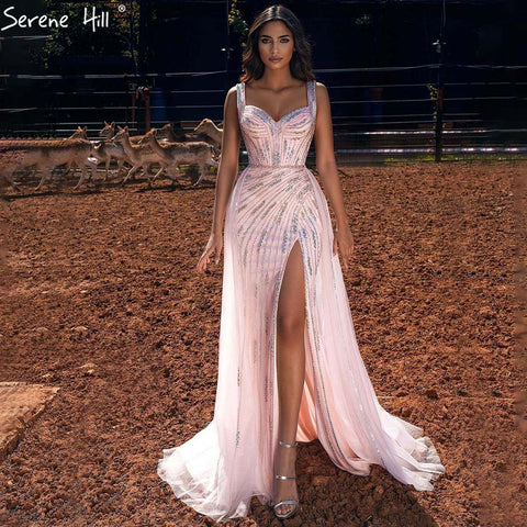 Pink Meramid Luxury Evening Dresses Gowns 2025 Beaded Elegant High Split For Women Party LA71373