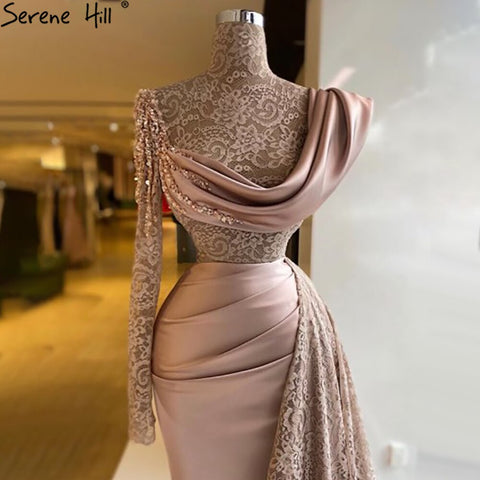 Pink Meramid One Shoulder Evening Dresses Gowns 2025 Beaded Lace Elegant For Women Party LA71297