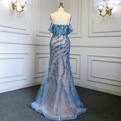 Pink Mermaid Elegant Sexy Off ShoulderEvening Dresses Gowns Luxury Beaded Off The Shoulder For Woman Party LA71653