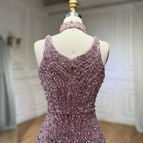 Pink Mermaid Elegant Sleeveless High Split Luxury Dubai Evening Dresses Gowns For Women Wedding Party 2025 LA72259