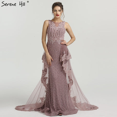 Pink Mermaid Elegant Sleeveless Sexy Evening Dresses Pearls Fashion Off Shoulder Gowns Luxury Beaded 2025 LA6527
