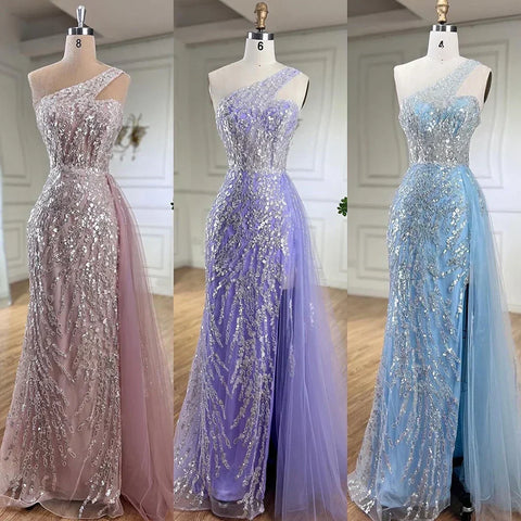 Pink Mermaid Overskirt Evening Dresses Gowns 2025 One Shoulder Beaded Elegant For Women Party LA71616
