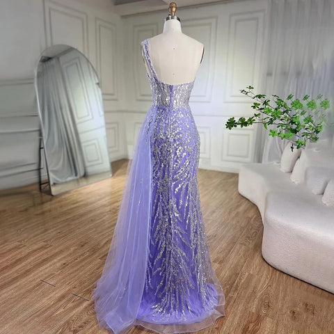 Pink Mermaid Overskirt Evening Dresses Gowns 2025 One Shoulder Beaded Elegant For Women Party LA71616