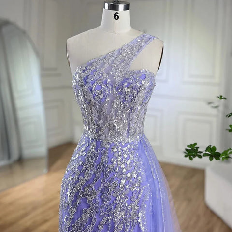 Pink Mermaid Overskirt Evening Dresses Gowns 2025 One Shoulder Beaded Elegant For Women Party LA71616