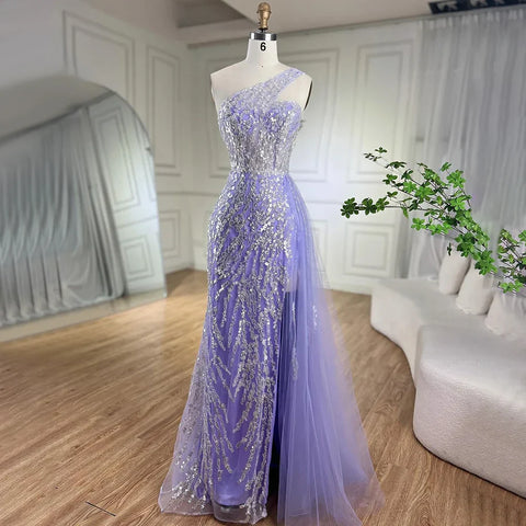 Pink Mermaid Overskirt Evening Dresses Gowns 2025 One Shoulder Beaded Elegant For Women Party LA71616