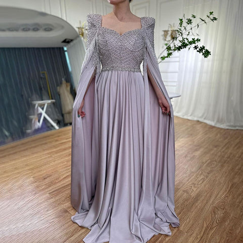 Pink Muslim Elegant Mermaid Cape Sleeves Evening Dresses Tassel Beaded Gowns 2025 For Women Wedding Party LA72159