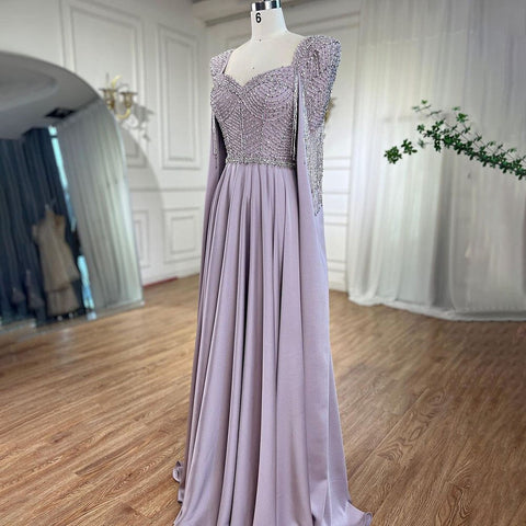Pink Muslim Elegant Mermaid Cape Sleeves Evening Dresses Tassel Beaded Gowns 2025 For Women Wedding Party LA72159