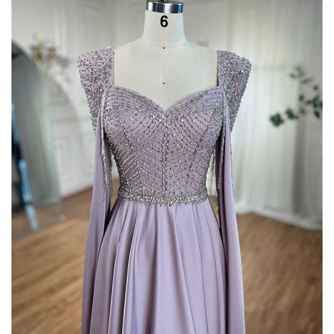 Pink Muslim Elegant Mermaid Cape Sleeves Evening Dresses Tassel Beaded Gowns 2025 For Women Wedding Party LA72159