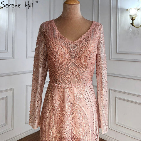 Pink Muslim Luxury Evening Dresses Gowns 2025 Mermaid  Beaded Elegant For Women Wedding Party LA71182