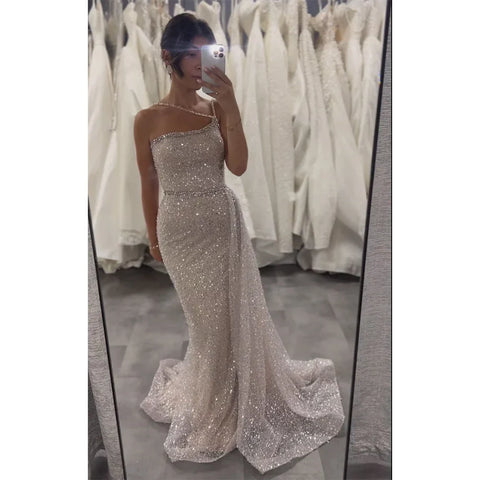 Pink One Shoulder Beaded Evening Gown With Overskirt for Formal Occasion LA72887 2025