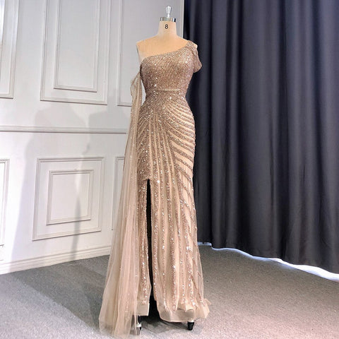 Pink One-Shoulder Cape Sleeve Evening Dresses Gowns 2025 Luxury Mermaid Beaded Elegant For Women Party LA71589