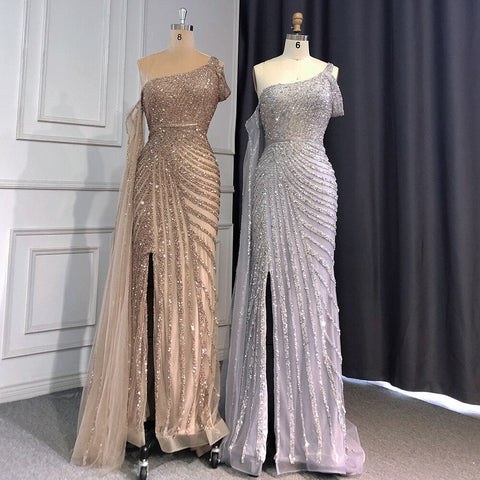 Pink One-Shoulder Cape Sleeve Evening Dresses Gowns 2025 Luxury Mermaid Beaded Elegant For Women Party LA71589