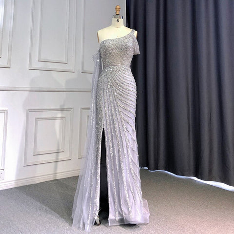 Pink One-Shoulder Cape Sleeve Evening Dresses Gowns 2025 Luxury Mermaid Beaded Elegant For Women Party LA71589