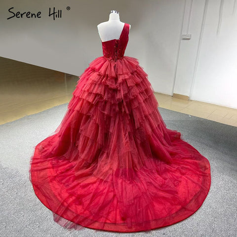 Pink One Shoulder Wedding Dresses 2025 Ruffles Beaded Sexy Bridal Gowns HM66934D Custom Made