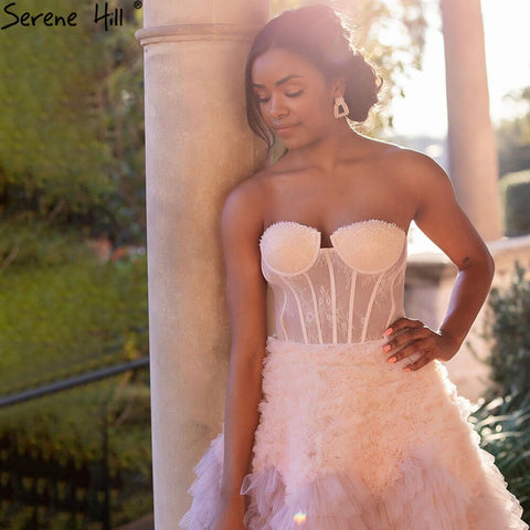 Pink Ruffles Sexy Evening Dresses Gowns 2025 A-Line Tiered High-end For Women Party LA71221