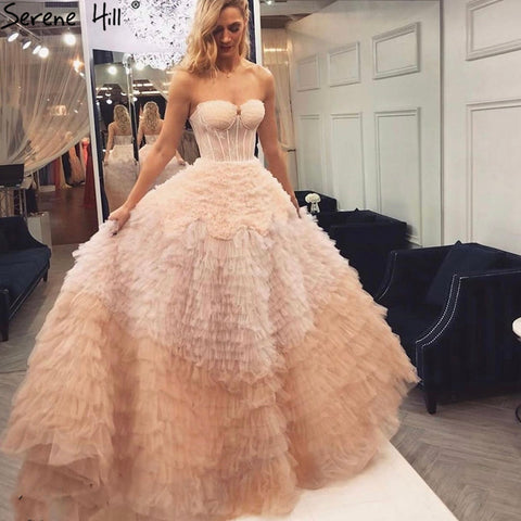 Pink Ruffles Sexy Evening Dresses Gowns 2025 A-Line Tiered High-end For Women Party LA71221