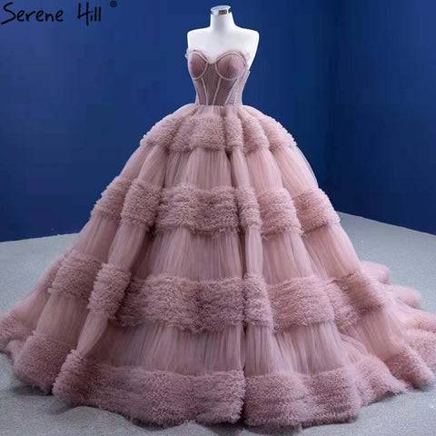 Pink Ruffles Sexy Wedding Dresses 2025 Sleeveless Simple High-end Bridal Dress HM67372 Custom Made