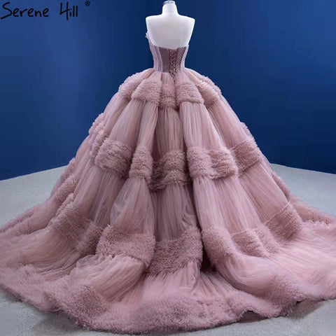 Pink Ruffles Sexy Wedding Dresses 2025 Sleeveless Simple High-end Bridal Dress HM67372 Custom Made