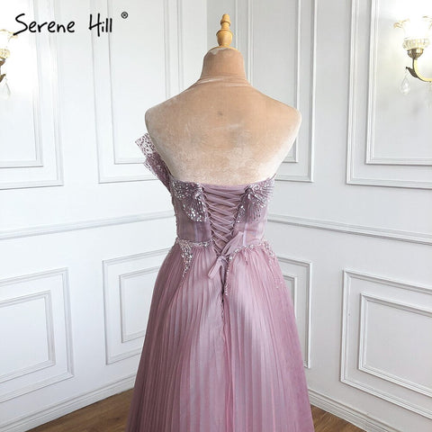 Pink Scalloped Pleats Arabic Evening Dresses Gowns 2025 Long A-line Formal For Women Wedding Party LA71271