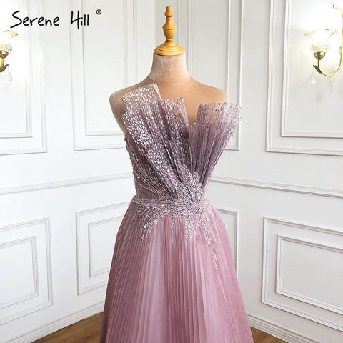 Pink Scalloped Pleats Arabic Evening Dresses Gowns 2025 Long A-line Formal For Women Wedding Party LA71271