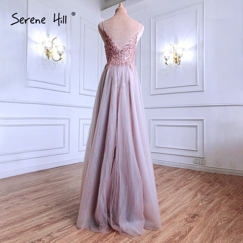 Pink Sexy A-Line Prom Dresses 2025 Spaghetti Strap Beaded Simple Prom Party Dress LA71287