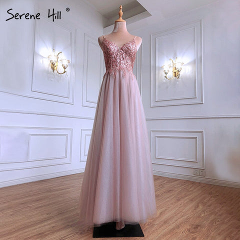 Pink Sexy A-Line Prom Dresses 2025 Spaghetti Strap Beaded Simple Prom Party Dress LA71287