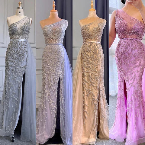 Pink Sexy High Split Mermaid Elegant Evening Dresses Gowns Luxury Beaded 2025 For Women Party LA71582