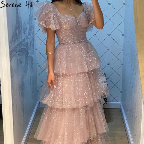 Pink Sexy Luxury Evening Dresses Gowns 2025 A-Line Glitter Tiered Princess For Women Party LA70924