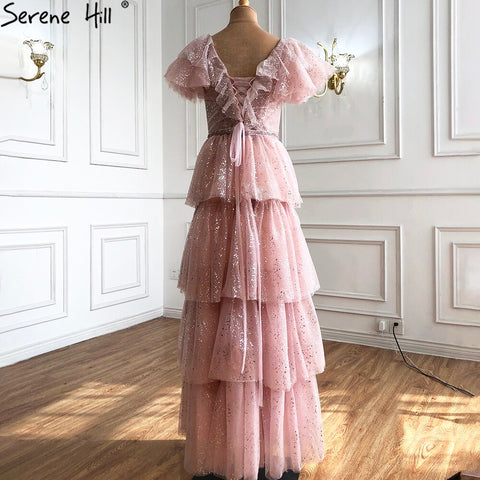 Pink Sexy Luxury Evening Dresses Gowns 2025 A-Line Glitter Tiered Princess For Women Party LA70924