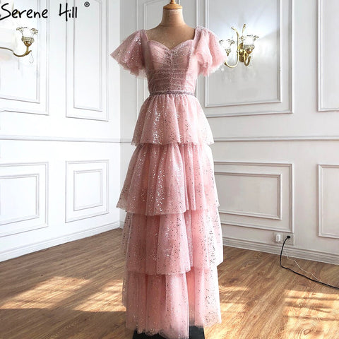 Pink Sexy Luxury Evening Dresses Gowns 2025 A-Line Glitter Tiered Princess For Women Party LA70924