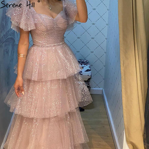 Pink Sexy Luxury Evening Dresses Gowns 2025 A-Line Glitter Tiered Princess For Women Party LA70924