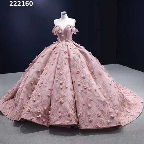 Pink Sexy Off Shoulder Luxury Beaded Appliques Lace Up Bride Gowns Wedding Dress 2025 High End Custom Made HM222160