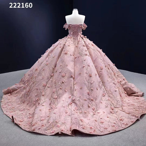 Pink Sexy Off Shoulder Luxury Beaded Appliques Lace Up Bride Gowns Wedding Dress 2025 High End Custom Made HM222160